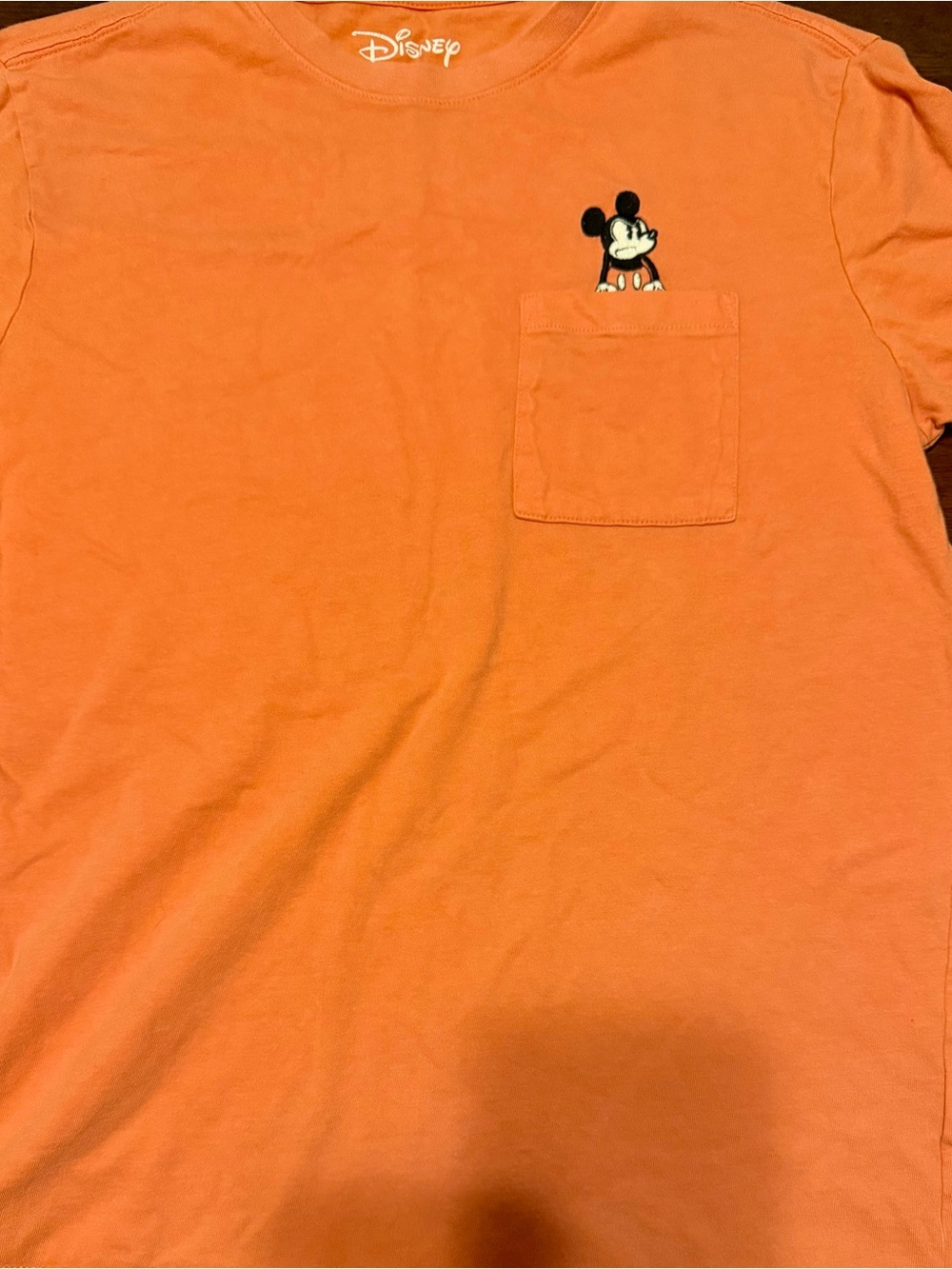 Disney Orange Pocket Tee with Mickey Embroidery